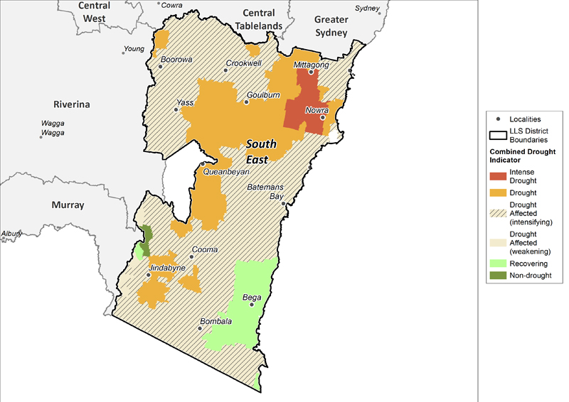 Figure 24. Combined Drought Indicator for the South East region For an accessible explanation of this graphic contact the author scott.wallace@dpi.nsw.gov.au
