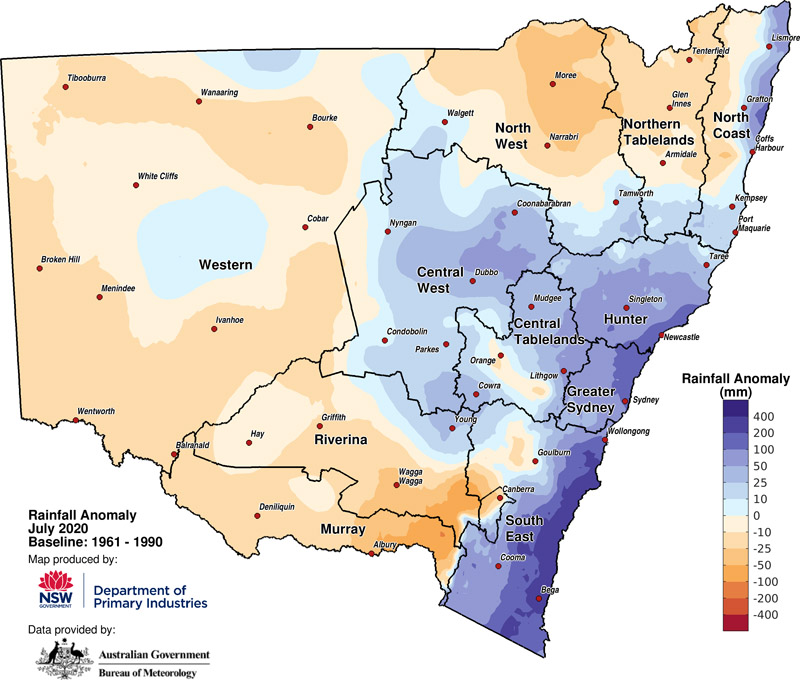 Figure 3a. Rainfall anomaly – July 2020 For an accessible explanation of this map contact the author scott.wallace@dpi.nsw.gov.au