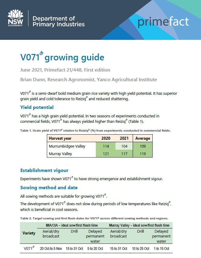 Page from the rice growing guide