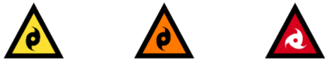 Icons showing three different levels of cyclone warnings. 