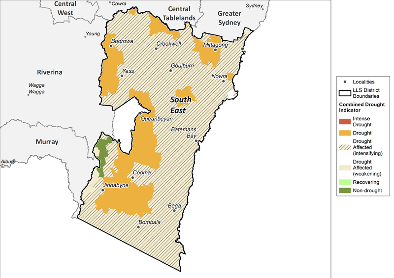 Figure 25. Combined Drought Indicator for the South East region For an accessible explanation of this map/graph contact the author seasonal.conditions@dpi.nsw.gov.au