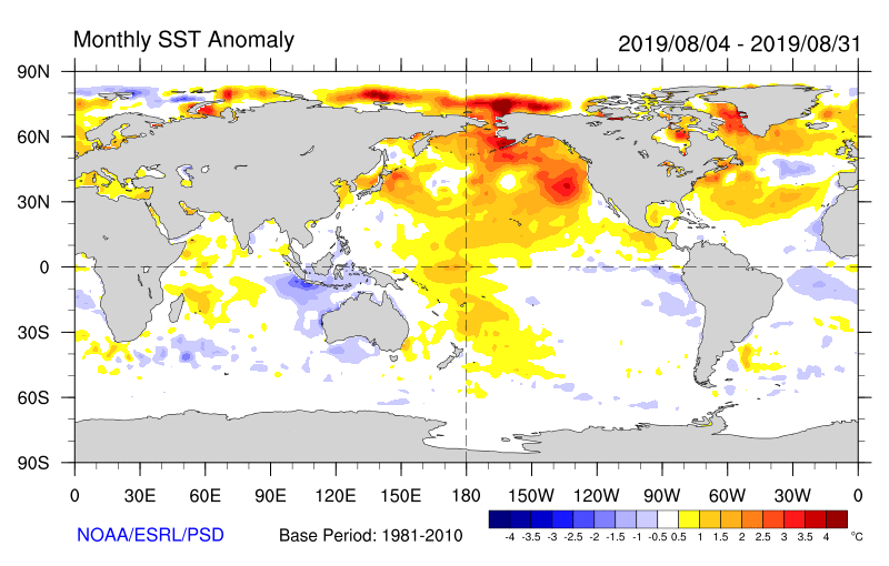 Figure 32. Monthly sea surface temperature anomalies (Source: NOAA) For an accessible explanation of this map/graph contact the author seasonal.conditions@dpi.nsw.gov.au