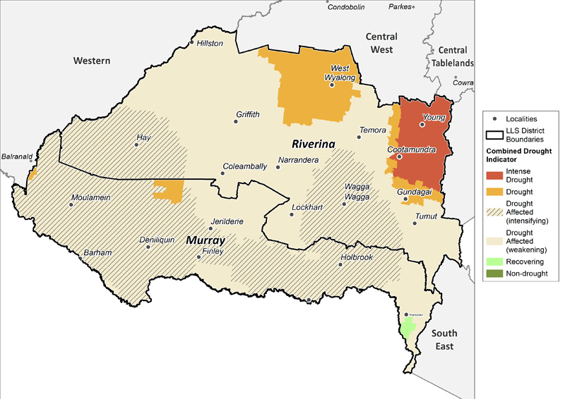 Figure 13. Combined Drought Indicator for the Murray and Riverina region For an accessible explanation of this image contact the author seasonal.conditions@dpi.nsw.gov.au