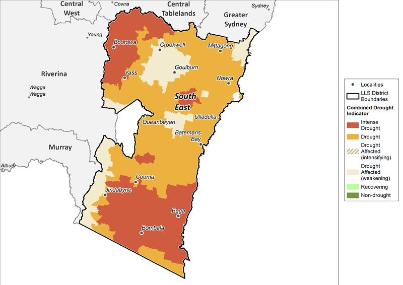 Figure 26. Combined Drought Indicator for the South East region For an accessible explanation of this image contact the author seasonal.conditions@dpi.nsw.gov.au