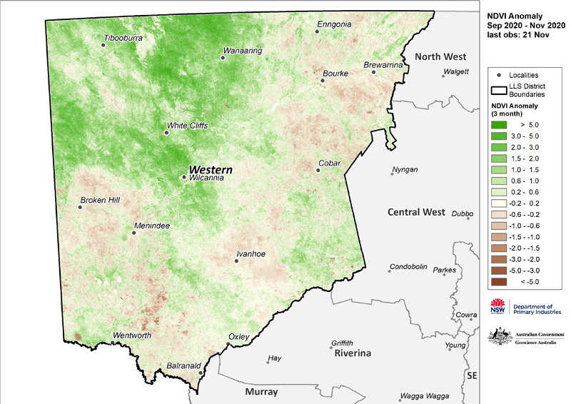 Figure 15. NDVI anomaly map for the Western Region For an accessible explanation of this map contact the author seasonal.conditons@dpi.nsw.gov.au