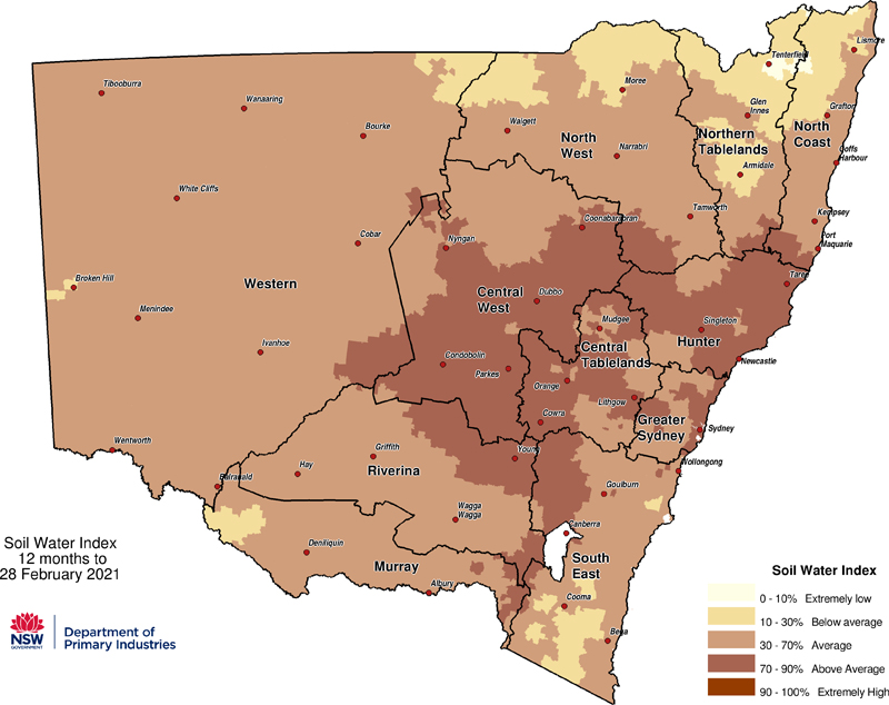 Figure 6. Soil Water Index (SWI) to 28 February 2021 Map