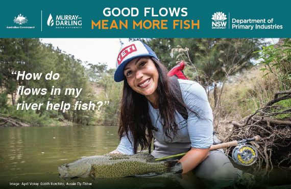 Image is of April Vokey with Murray Cod and copyright Josh Hutchins, Aussie Fly Fisher