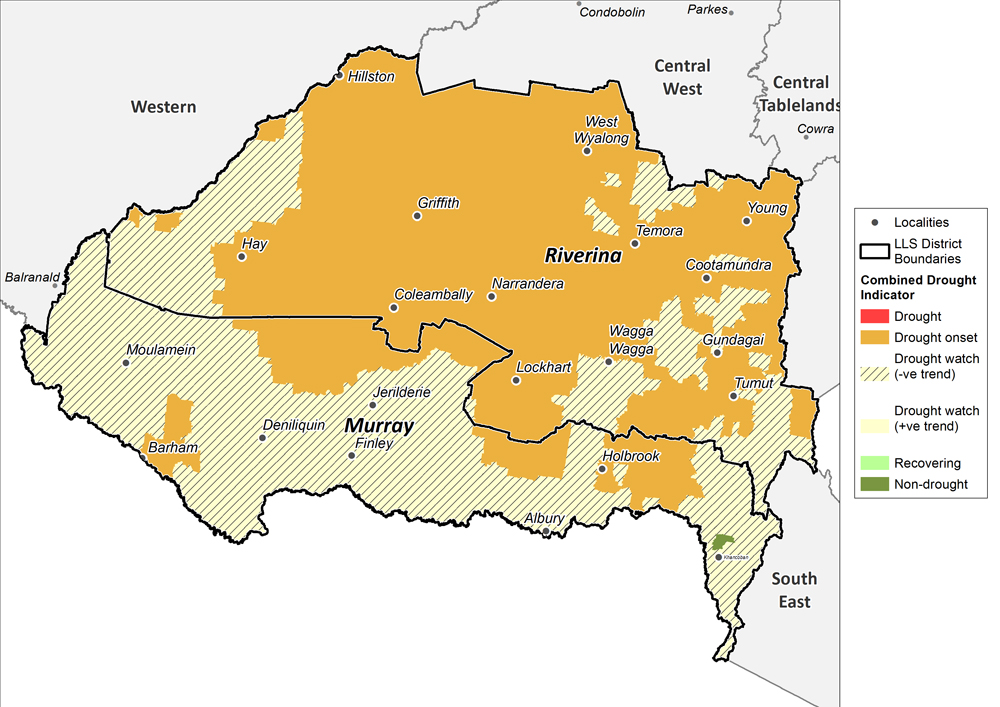Figure 11. Combined Drought Indicator for the Murray and Riverina region For an accessible explanation of this map contact the author kim.broadfoot@dpi.nsw.gov.au