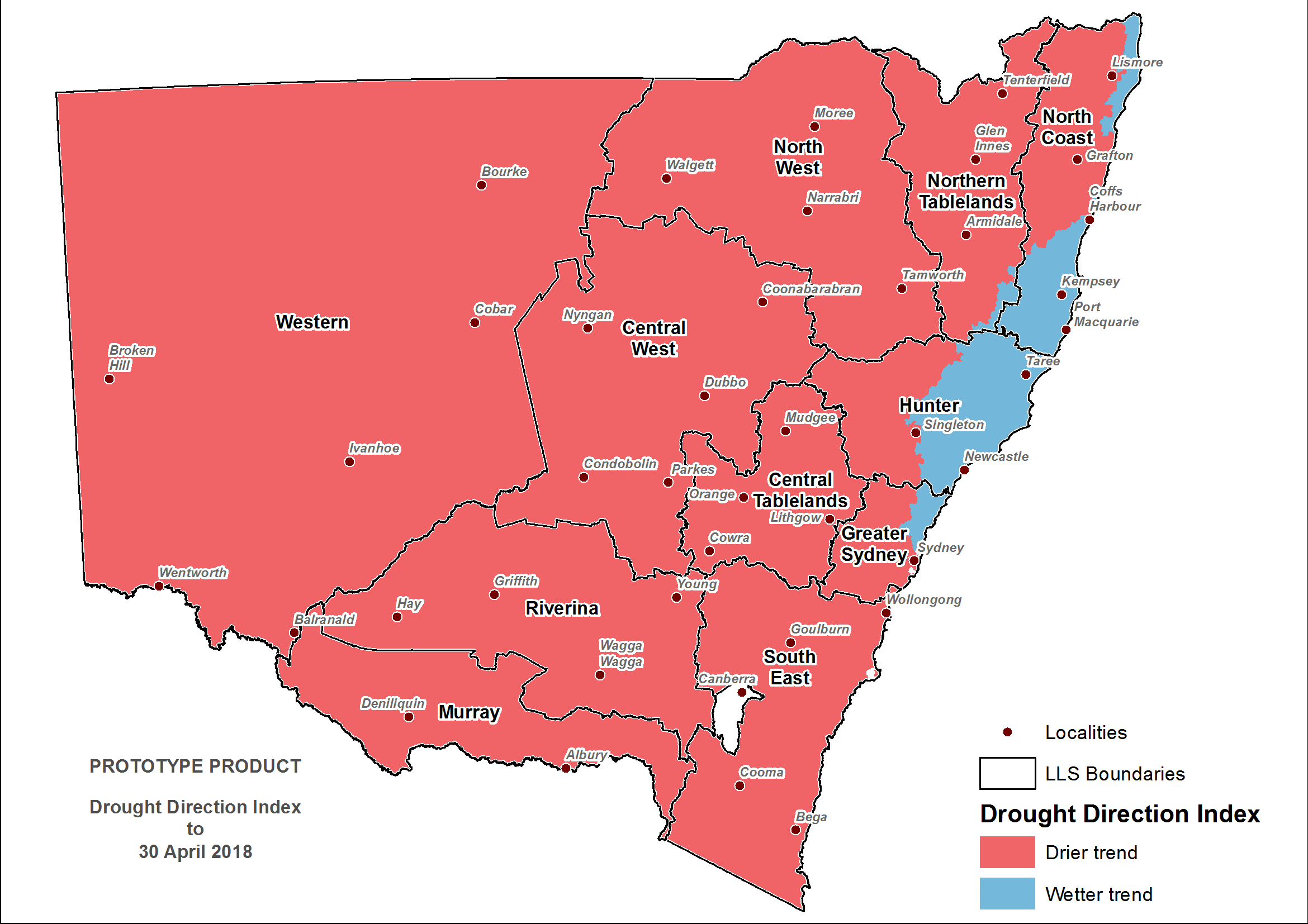 Figure 9. Drought Direction Index (DDI) to 30 April 2018 For an accessible explanation of this map contact the author anthony.clark@dpi.nsw.gov.au