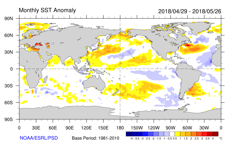 Figure 25. Monthly sea surface temperatures (Source: NOAA) For an accessible explanation of this map contact the author kim.broadfoot@dpi.nsw.gov.au