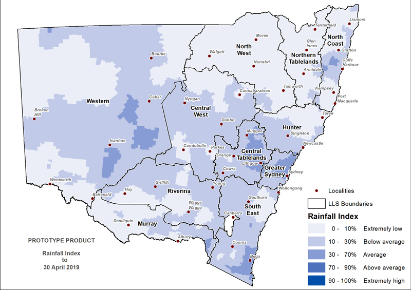 Figure 9. Rainfall Index (RI) to 31 March 2019 For an accessible explanation of this map contact the author kim.broadfoot@dpi.nsw.gov.au