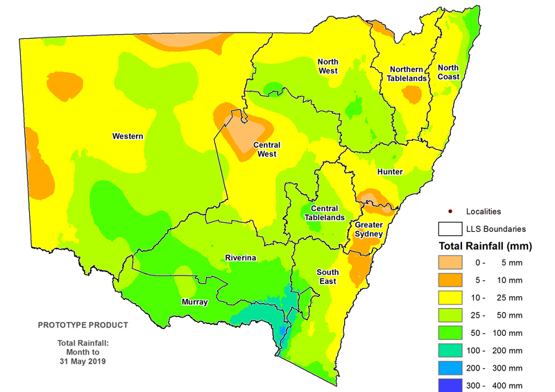 Figure 2. Total rainfall May 2019 For an accessible explanation of this graphic contact the author scott.wallace@dpi.nsw.gov.au