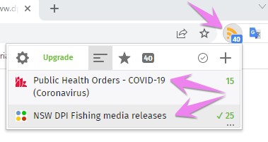 The RSS Feed Reader is accessible from the browser extension list