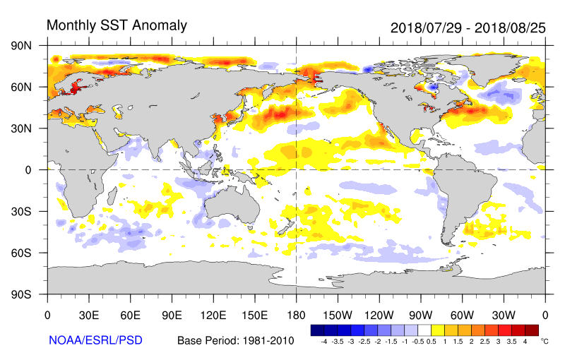 Figure 27. Monthly sea surface temperatures (Source: NOAA) For an accessible explanation of this diagram contact the author kim.broadfoot@dpi.nsw.gov.au