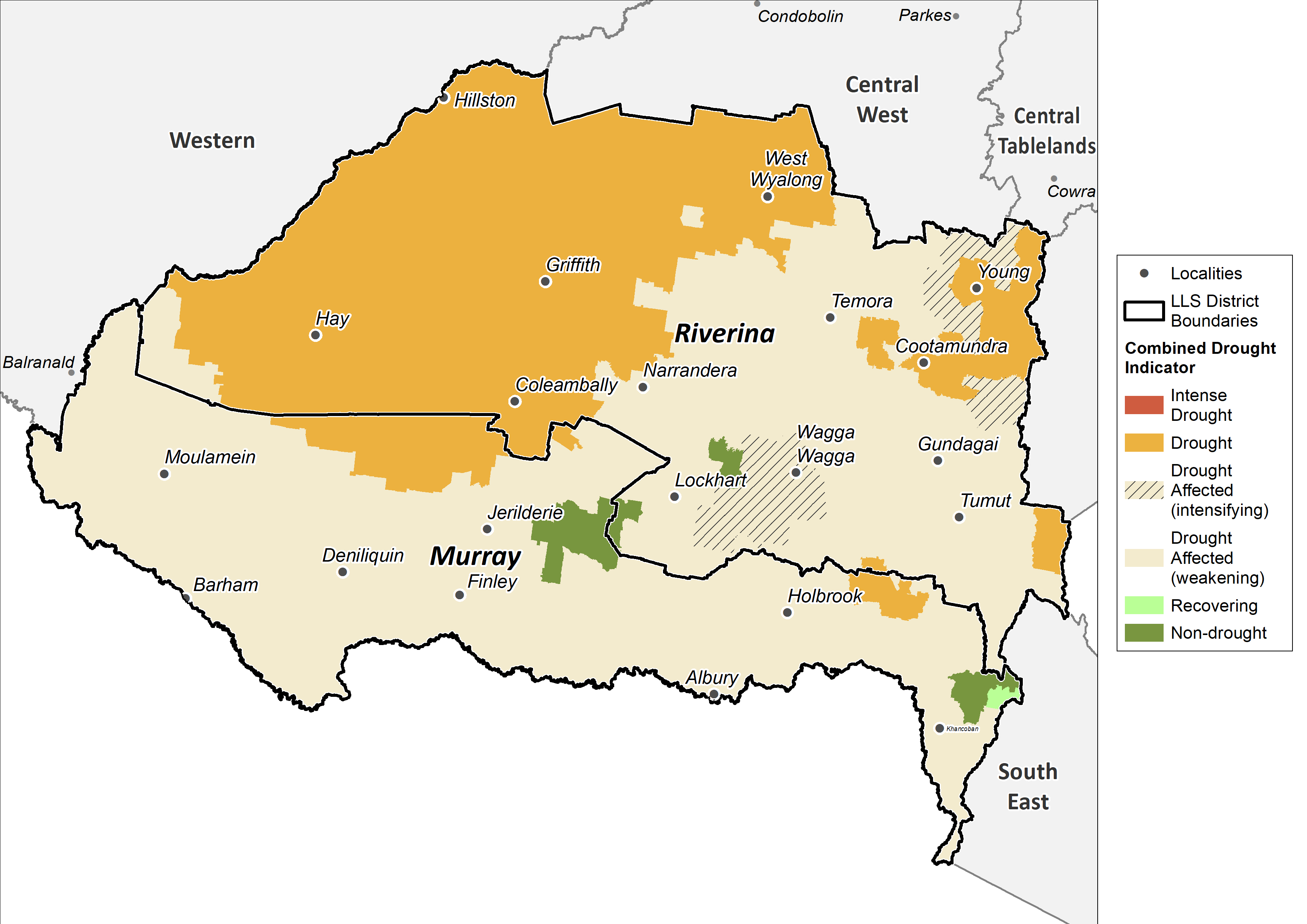 Figure 11. Combined Drought Indicator for the Murray and Riverina region For an accessible explanation of this map contact the author kim.broadfoot@dpi.nsw.gov.au