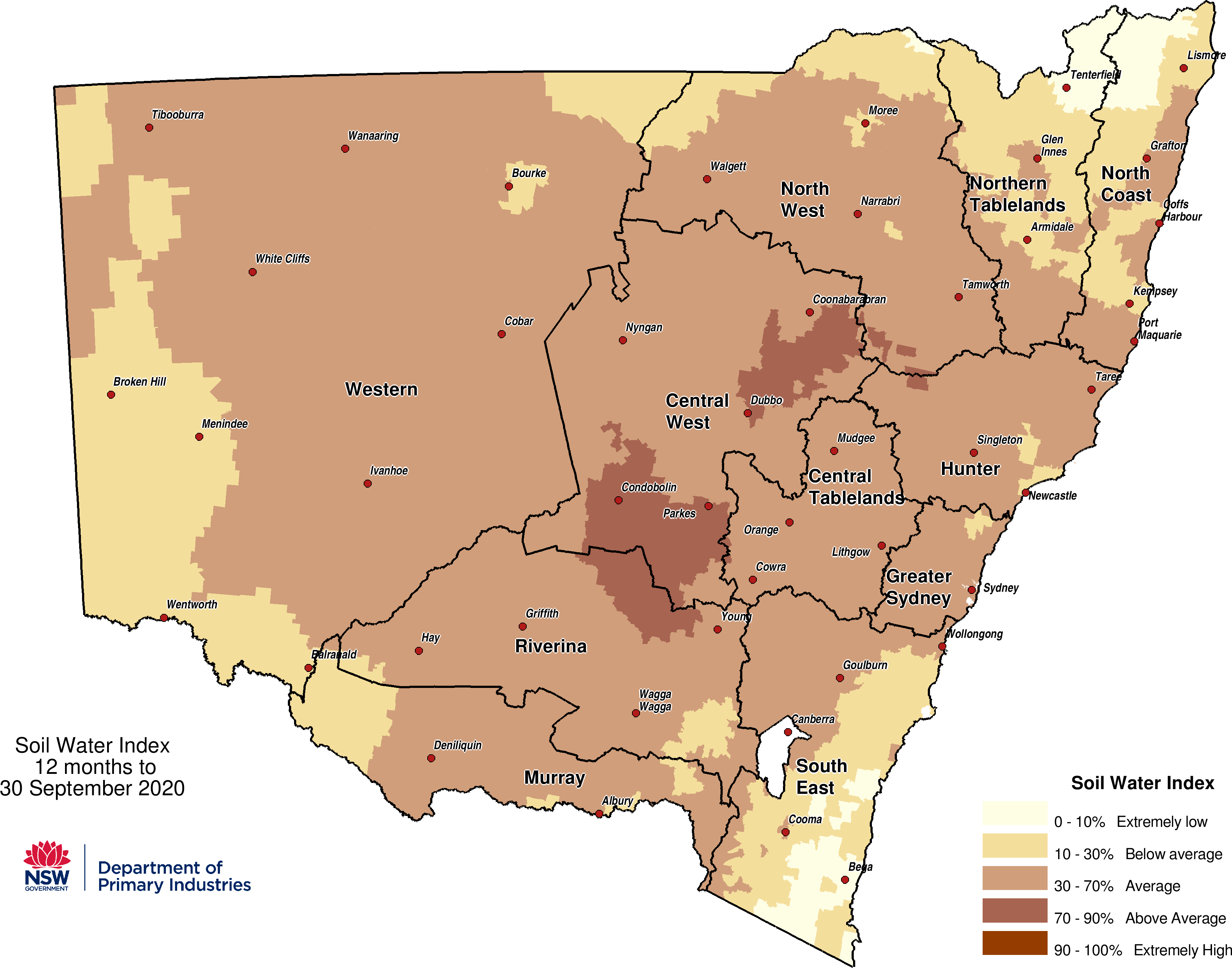 Figure 8. Soil Water Index (SWI) to 30 September 2020 For an accessible explanation of this map contact the author scott.wallace@dpi.nsw.gov.au