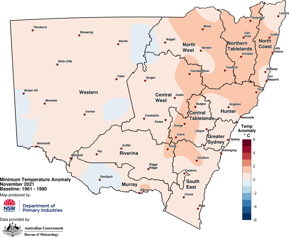 Figure 3c. Minimum temperature anomaly &ndash; November 2021