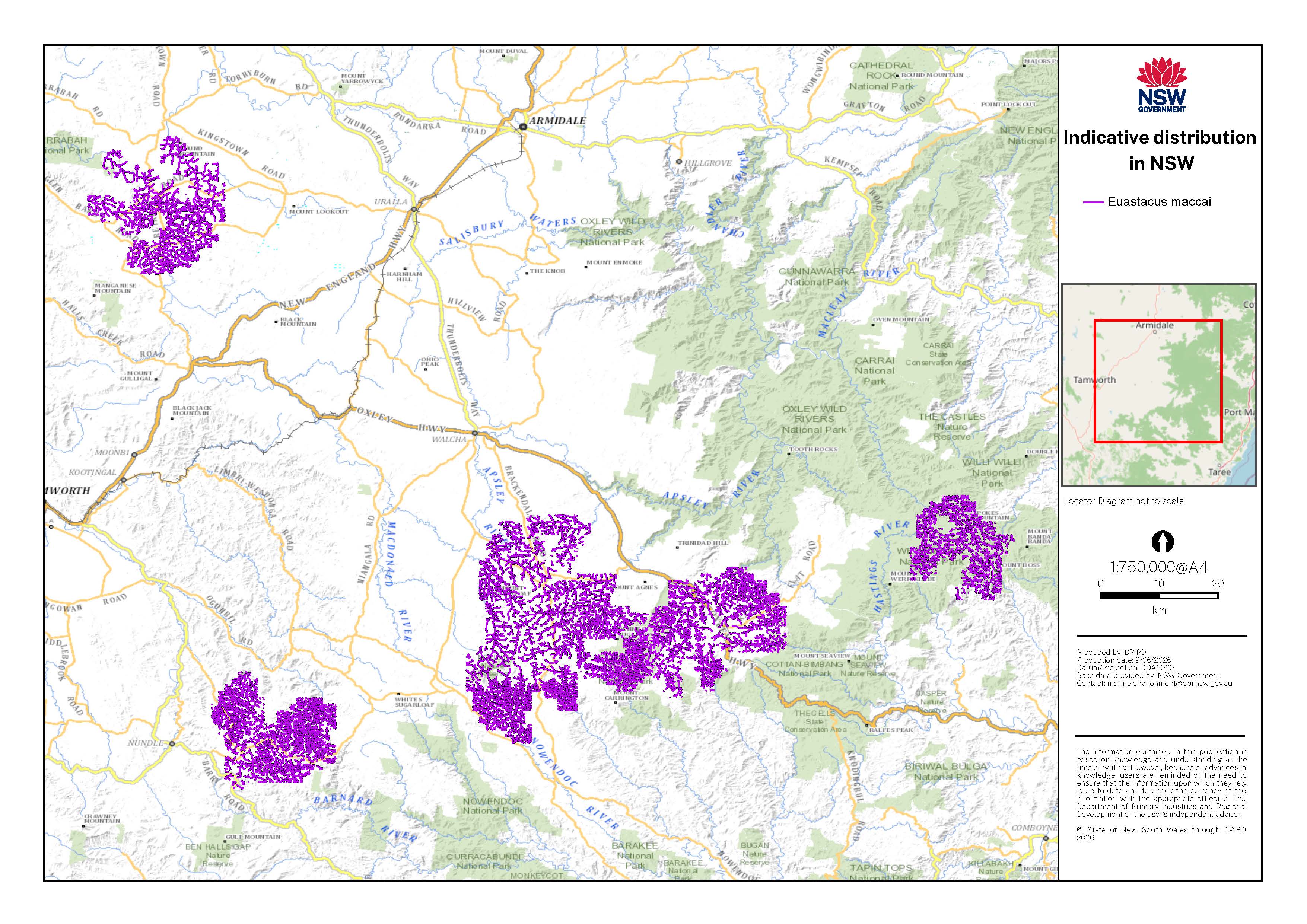 Terrestrial Crayfish distribution map