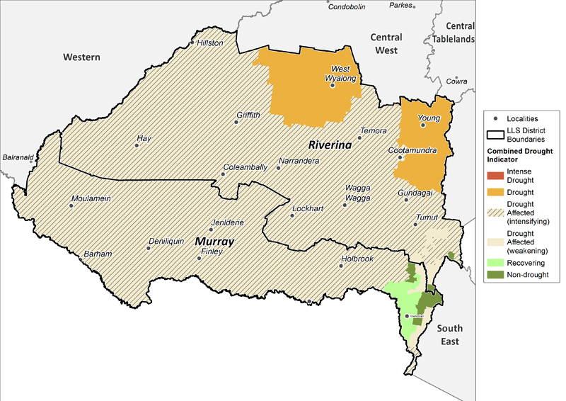 Figure 13. Combined Drought Indicator for the Murray and Riverina region For an accessible explanation of this map/graph contact the author seasonal.conditions@dpi.nsw.gov.au
