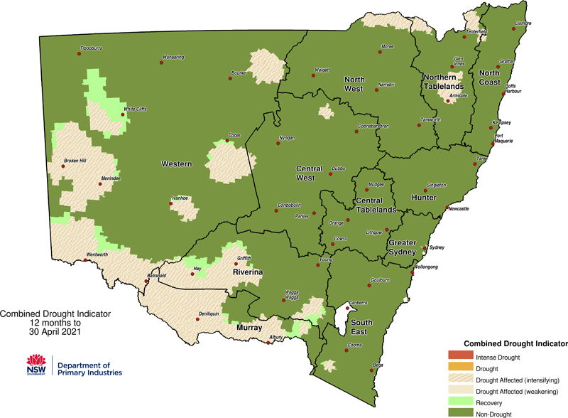 Figure 1. Verified NSW Combined Drought Indicator to 30 April 2021