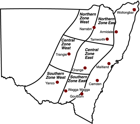 Map of zones used for winter crop gross margin budgets