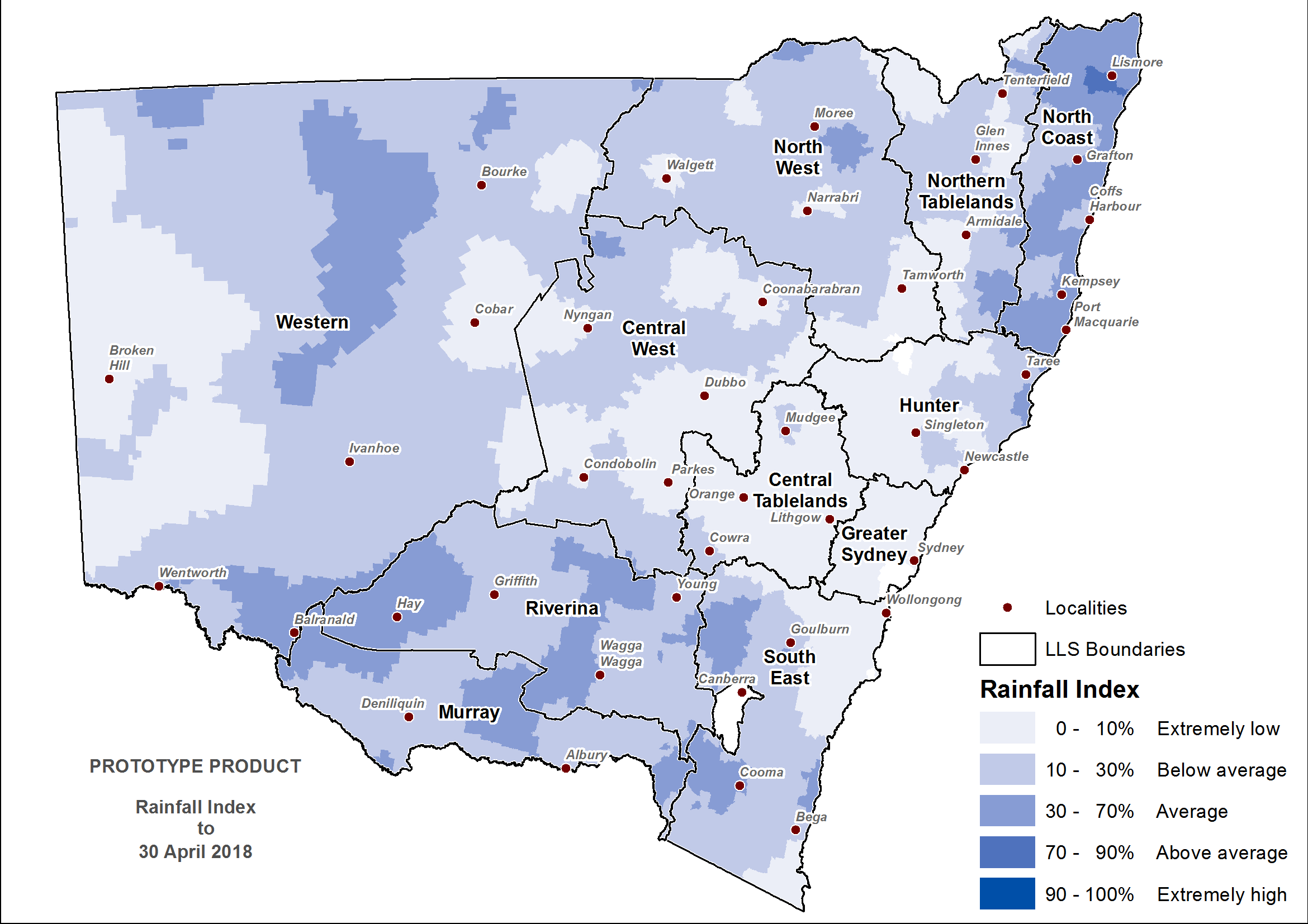 Figure 6. Rainfall Index (RI) to 30 April 2018 For an accessible explanation of this map contact the author anthony.clark@dpi.nsw.gov.au