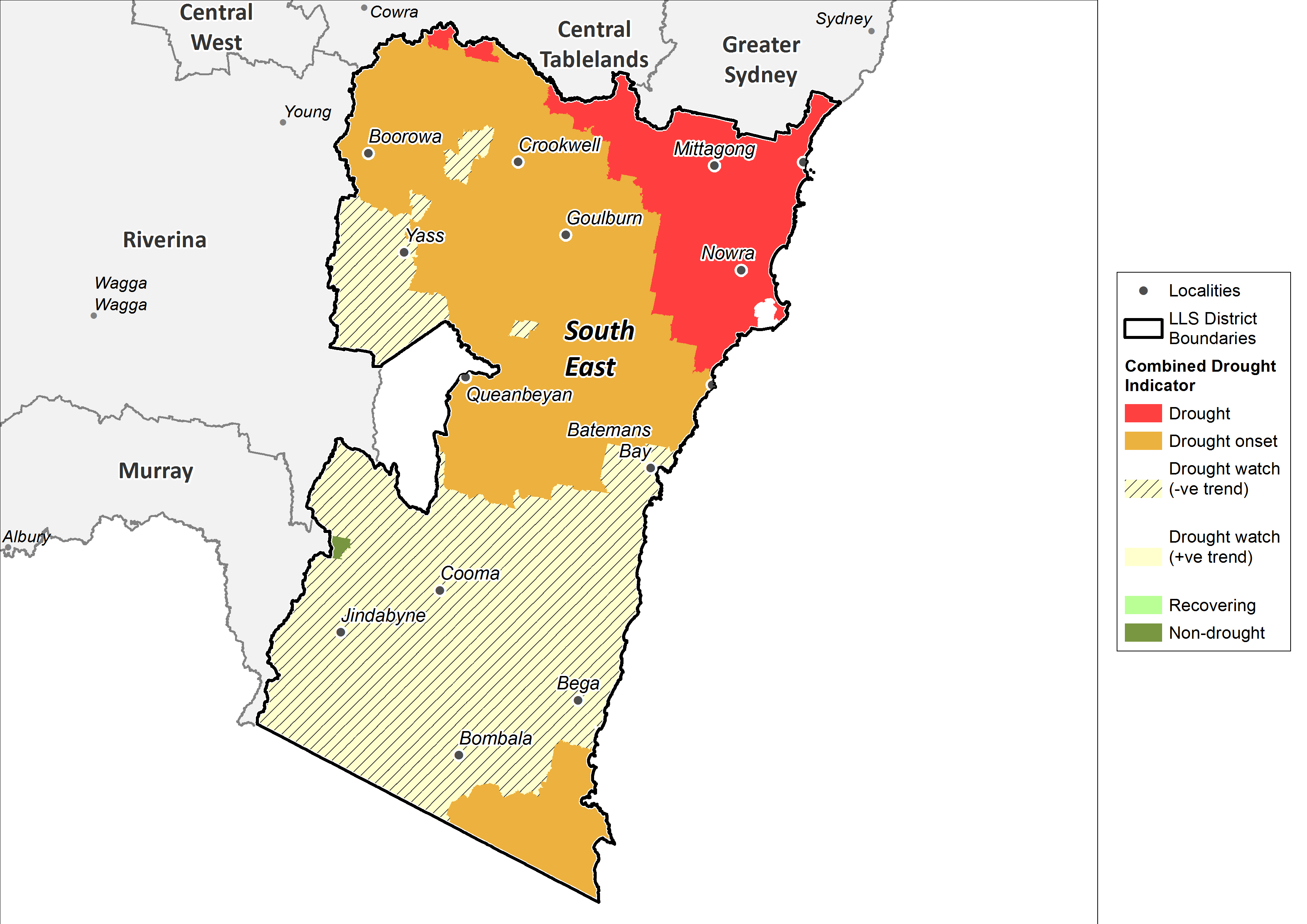Figure 19. Combined Drought Indicator for the South East region For an accessible explanation of this map contact the author anthony.clark@dpi.nsw.gov.au