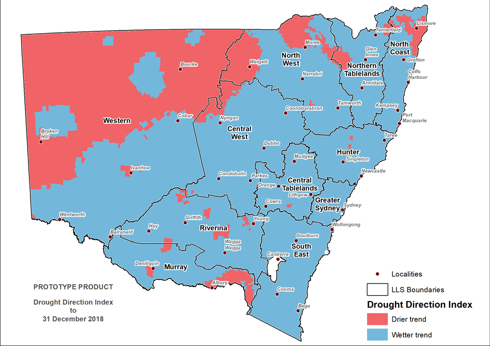 Figure 10. Drought Direction Index (DDI) to 31 December 2018 For an accessible explanation of this map contact the author kim.broadfoot@dpi.nsw.gov.au