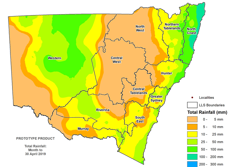 Figure 2. Total rainfall April 2018 For an accessible explanation of this map contact the author kim.broadfoot@dpi.nsw.gov.au