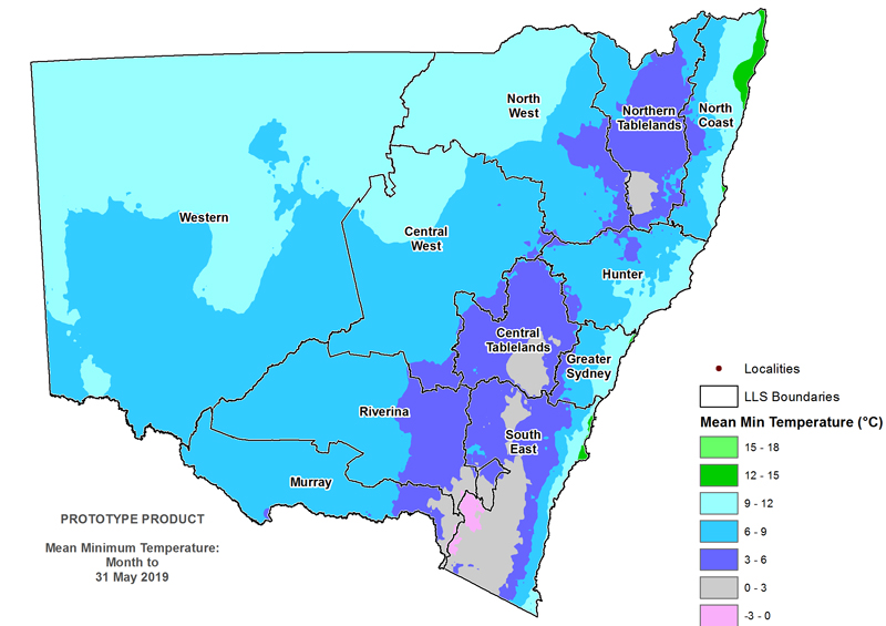 Figure 4. Average overnight temperature May 2019 For an accessible explanation of this graphic contact the author scott.wallace@dpi.nsw.gov.au