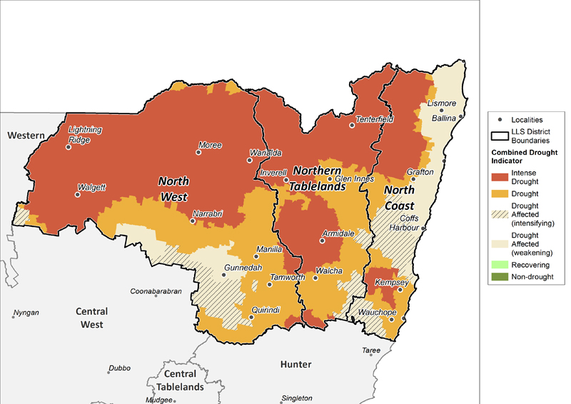 Figure 18. Combined Drought Indicator for the North West, Northern Tableland and North Coast regions For an accessible explanation of this graphic contact the author scott.wallace@dpi.nsw.gov.au