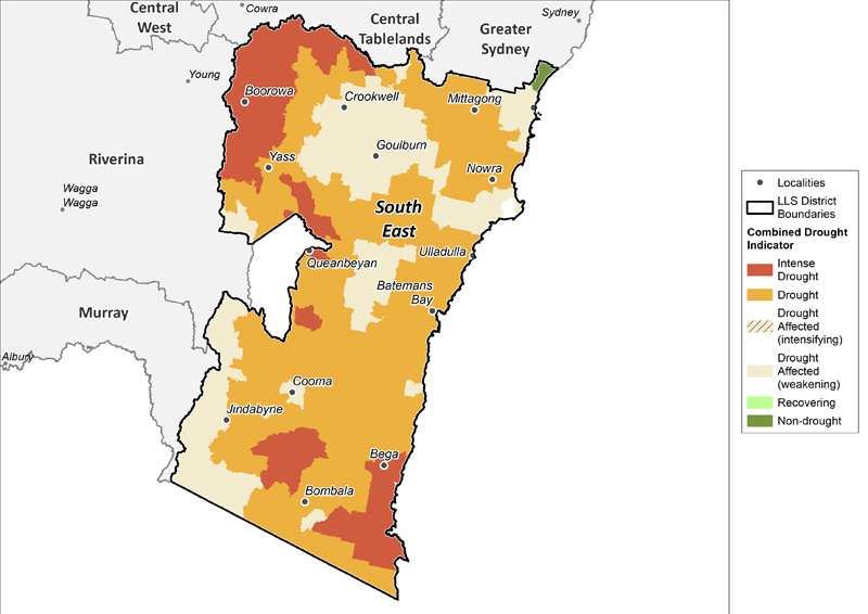 Figure 25. Combined Drought Indicator for the South East region For an accessible explanation of this image contact the author seasonal.conditions@dpi.nsw.gov.au