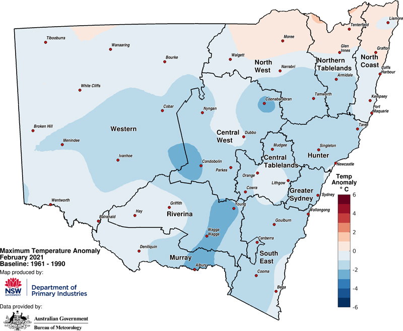 Figure 3a. Average maximum temperature anomaly – February 2021 Map