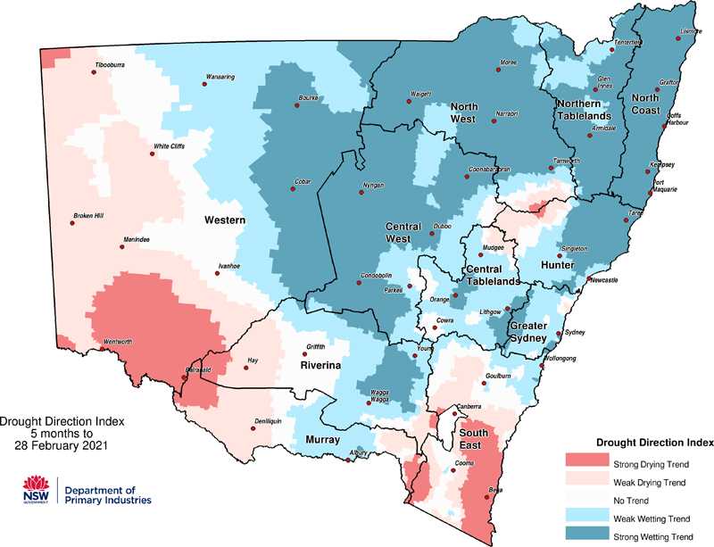 Figure 9. Drought Direction Index (DDI) to 28 February 2021 Map