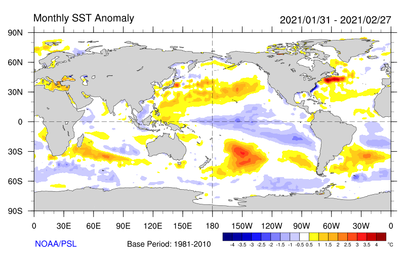 Figure 30. Monthly sea surface temperature anomalies (Source: NOAA) Map