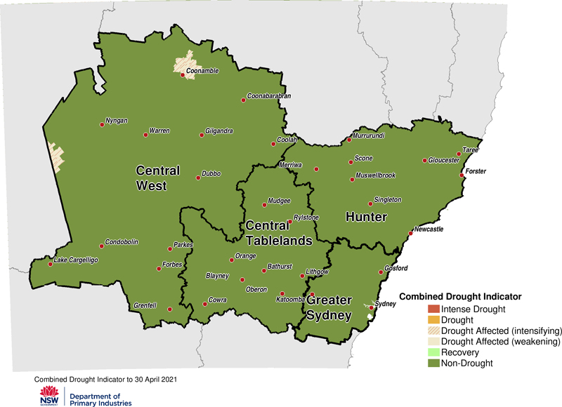 Figure 20. Combined Drought Indicator for the Central Tablelands, Central West, Hunter and Greater Sydney regions