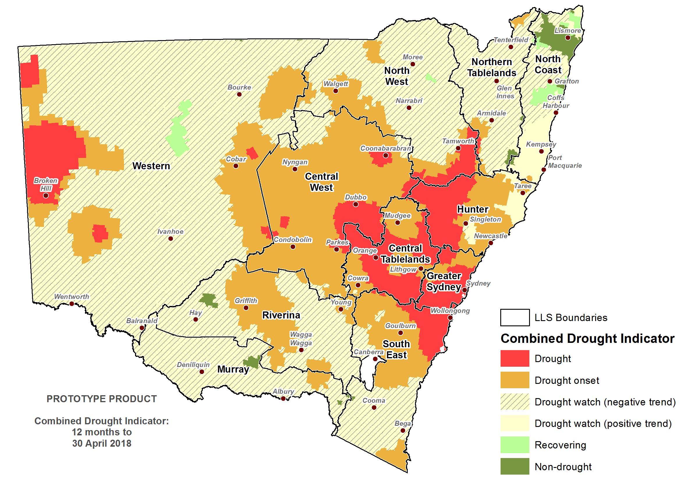 Figure 1. NSW Combined Drought Indicator to 30 April 2018 For an accessible explanation of this map contact the author anthony.clark@dpi.nsw.gov.au