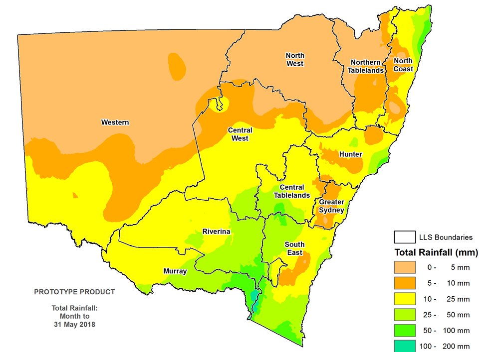 Figure 2. Total rainfall May 2018 For an accessible explanation of this map contact the author kim.broadfoot@dpi.nsw.gov.au