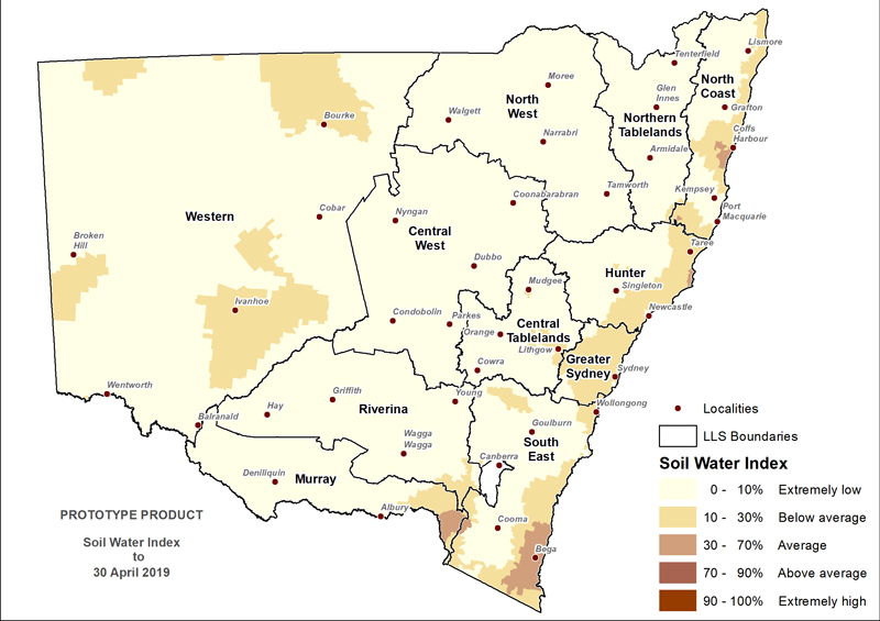 Figure 7. Soil Water Index (SWI) to 31 March 2019 For an accessible explanation of this map contact the author kim.broadfoot@dpi.nsw.gov.au