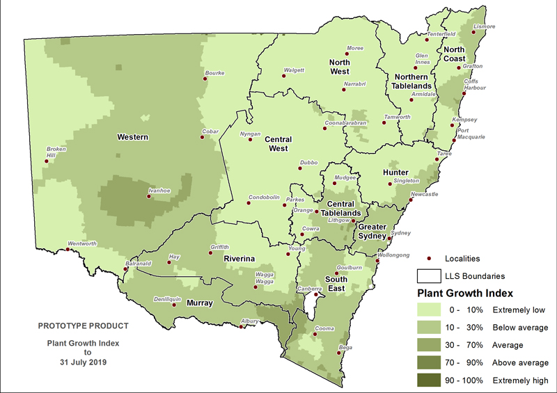 Figure 7. Plant Growth Index (PGI) to 31 July 2019 For an accessible explanation of this map contact the author seasonal.conditions@dpi.nsw.gov.au