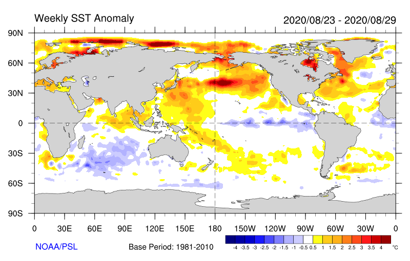 Figure 32. Weekly sea surface temperature anomalies (Source: NOAA) For an accessible explanation of this image contact the author scott.wallace@dpi.nsw.gov.au