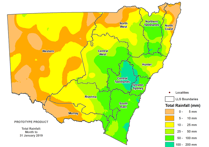 Figure 2. Total rainfall January 2019 For an accessible explanation of this chart contact the author scott.wallace@dpi.nsw.gov.au