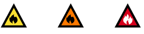 Icons showing three different levels of bushfire warnings. 