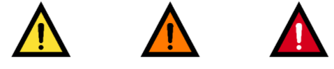 Icons showing three different levels of other warnings. 