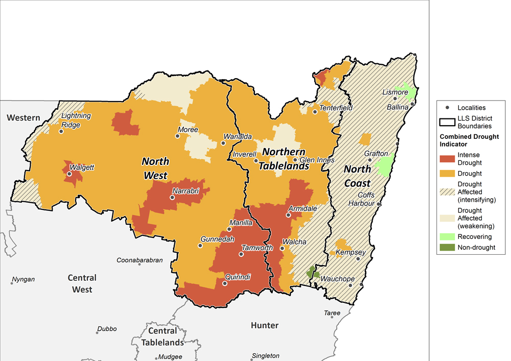 Figure 17. Combined Drought Indicator for the North West, Northern Tableland and North Coast regions For an accessible explanation of this diagram contact the author kim.broadfoot@dpi.nsw.gov.au