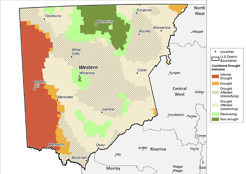 Figure 17. Combined Drought Indicator for the Western region For an accessible explanation of this image contact the author seasonal.conditions@dpi.nsw.gov.au