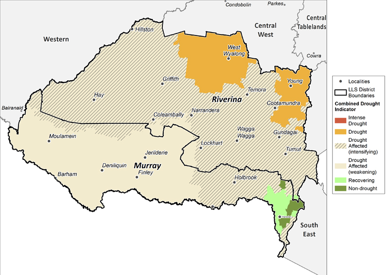 Figure 11. Combined Drought Indicator for the Murray and Riverina region For an accessible explanation of this map contact the author seasonal.conditions@dpi.nsw.gov.au